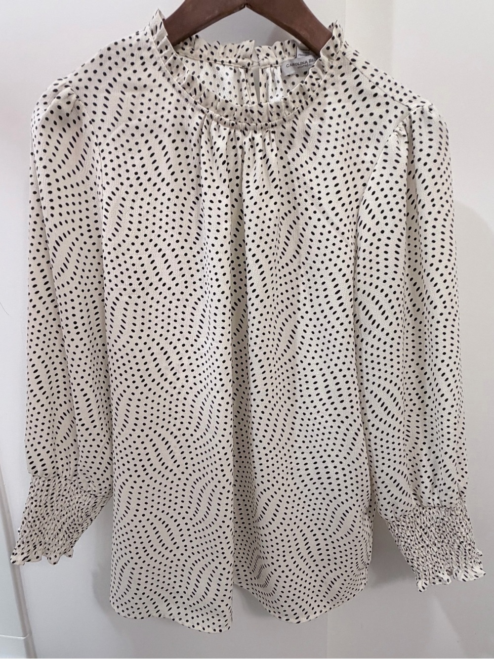 Carolina Belle Montreal Beige Polka Dot Blouse Medium